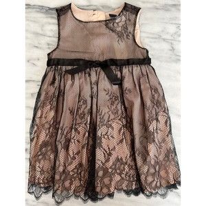 Baby Gap Girl's Dress 18 24M Black Floral Mesh on Nude Black Button Closure